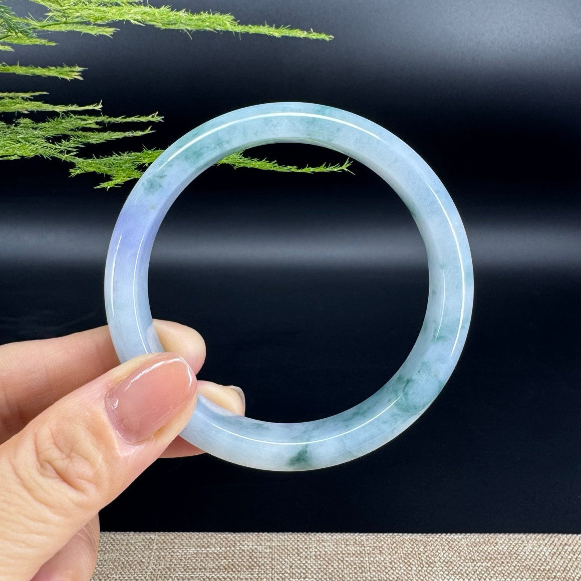 Genuine Burmese Lavender Blue Flower Jade Jadeite Bangle Bracelet (59.7mm)