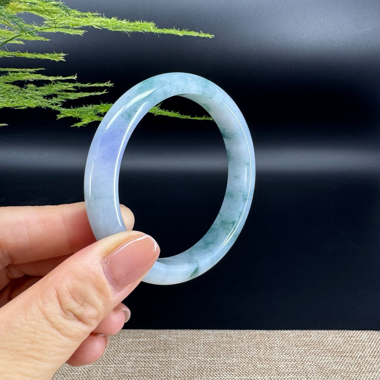 Genuine Burmese Lavender Blue Flower Jade Jadeite Bangle Bracelet (59.7mm)