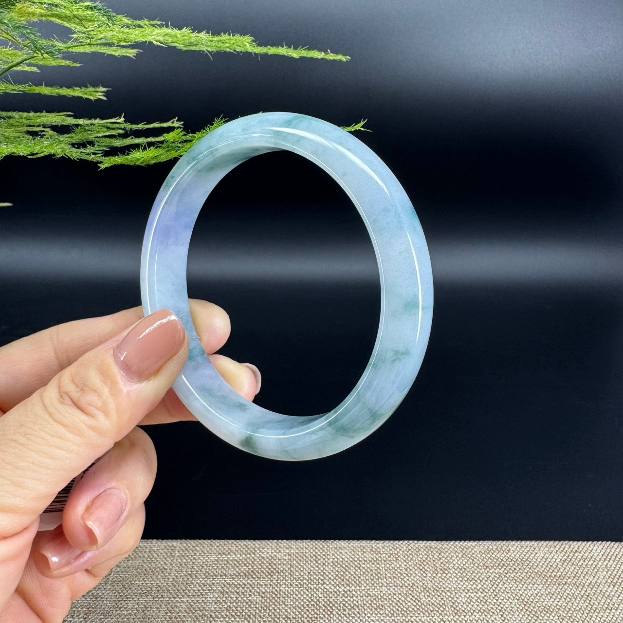 Genuine Burmese Lavender Blue Flower Jade Jadeite Bangle Bracelet (59.7mm)