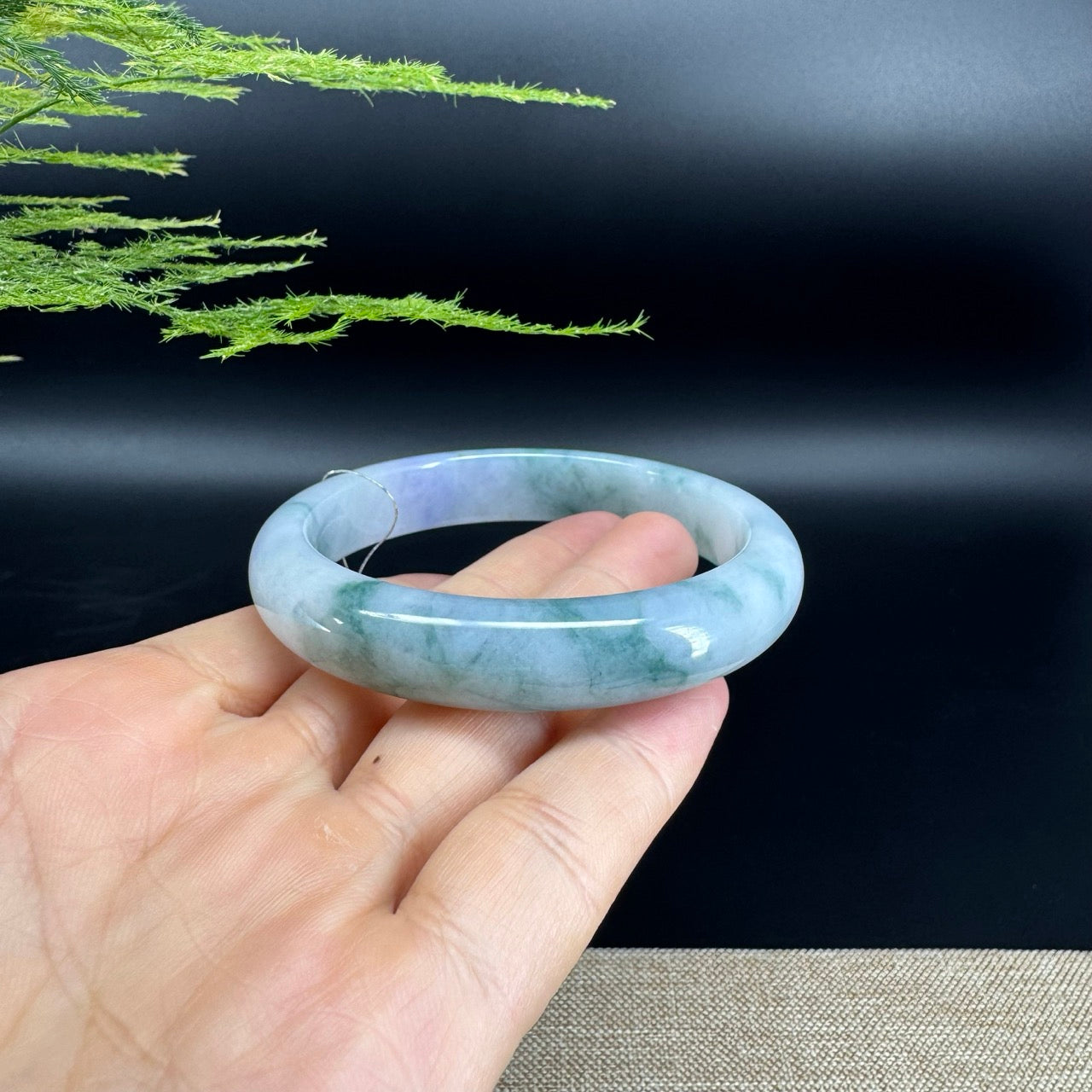 Genuine Burmese Lavender Blue Flower Jade Jadeite Bangle Bracelet (59.7mm)