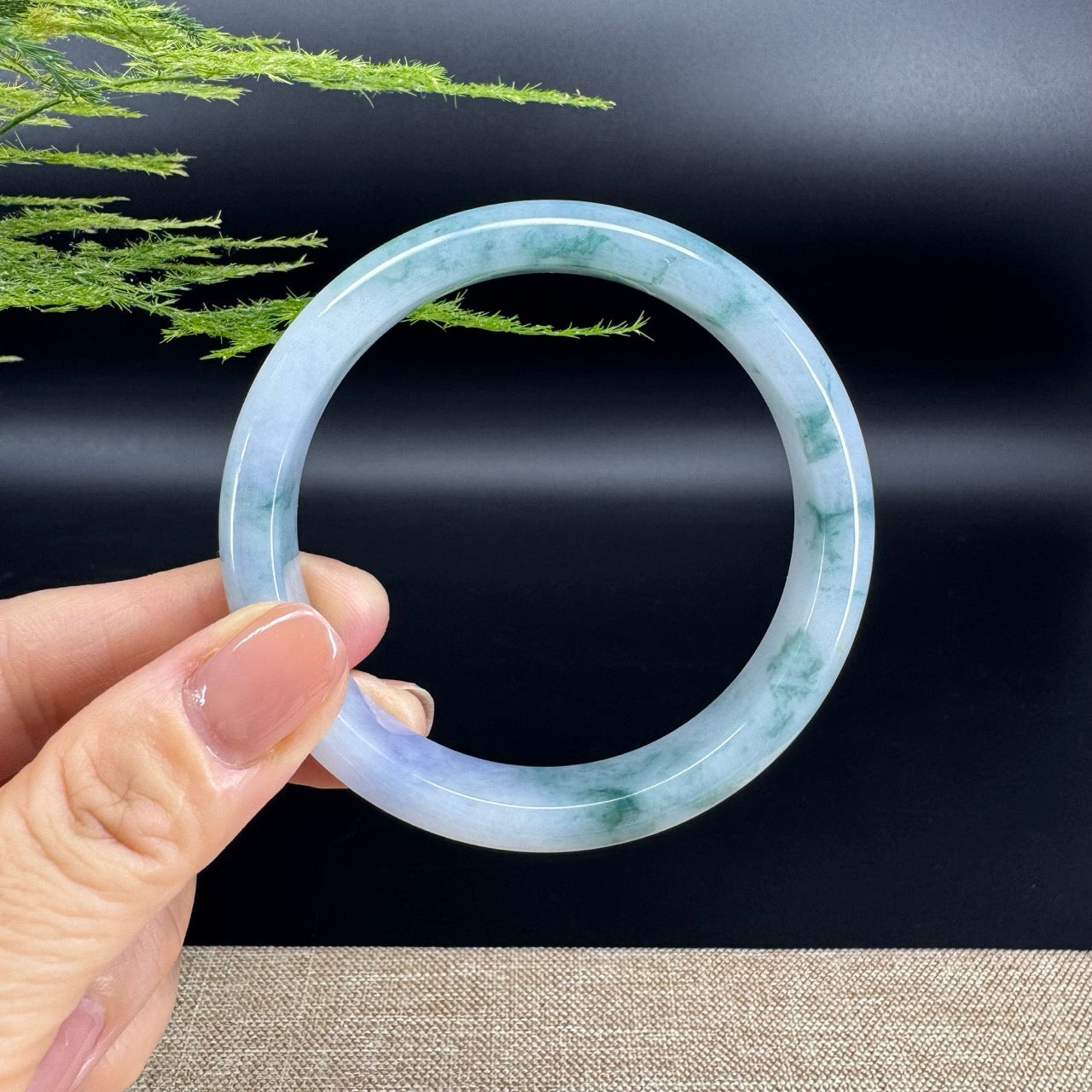 Genuine Burmese Lavender Blue Flower Jade Jadeite Bangle Bracelet (59.7mm)