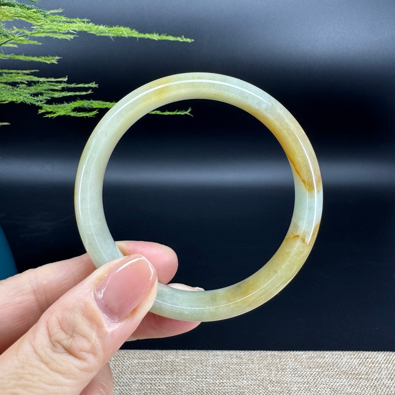 Genuine Burmese Yellow Green Jade Jadeite Bangle Bracelet ( 57.3mm )