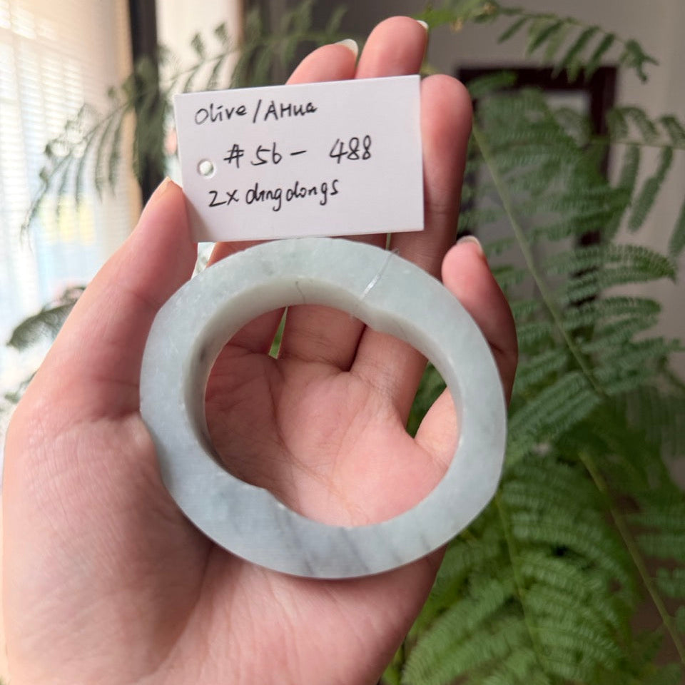 "Live" Natural Matcha Chocolate Jadeite Jade Oval Bangle (05/15/26)