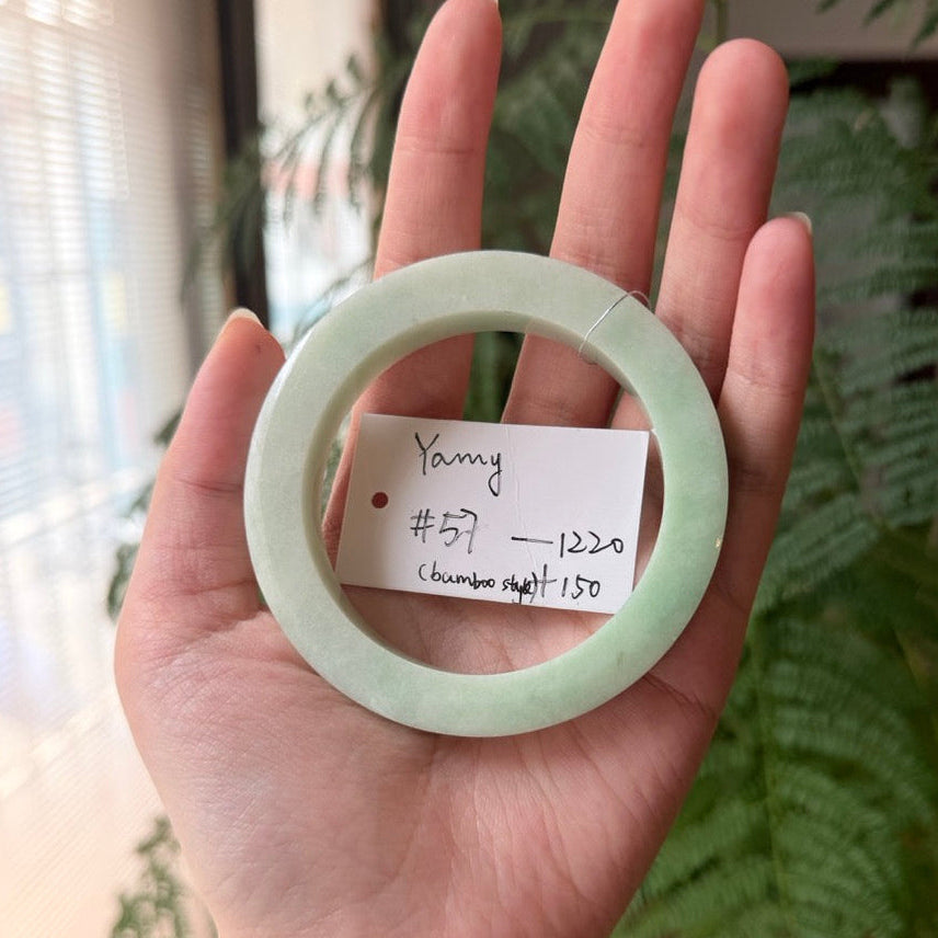 "Live" Natural Light Green Jadeite Jade Bamboo Bangle (05/15/26)