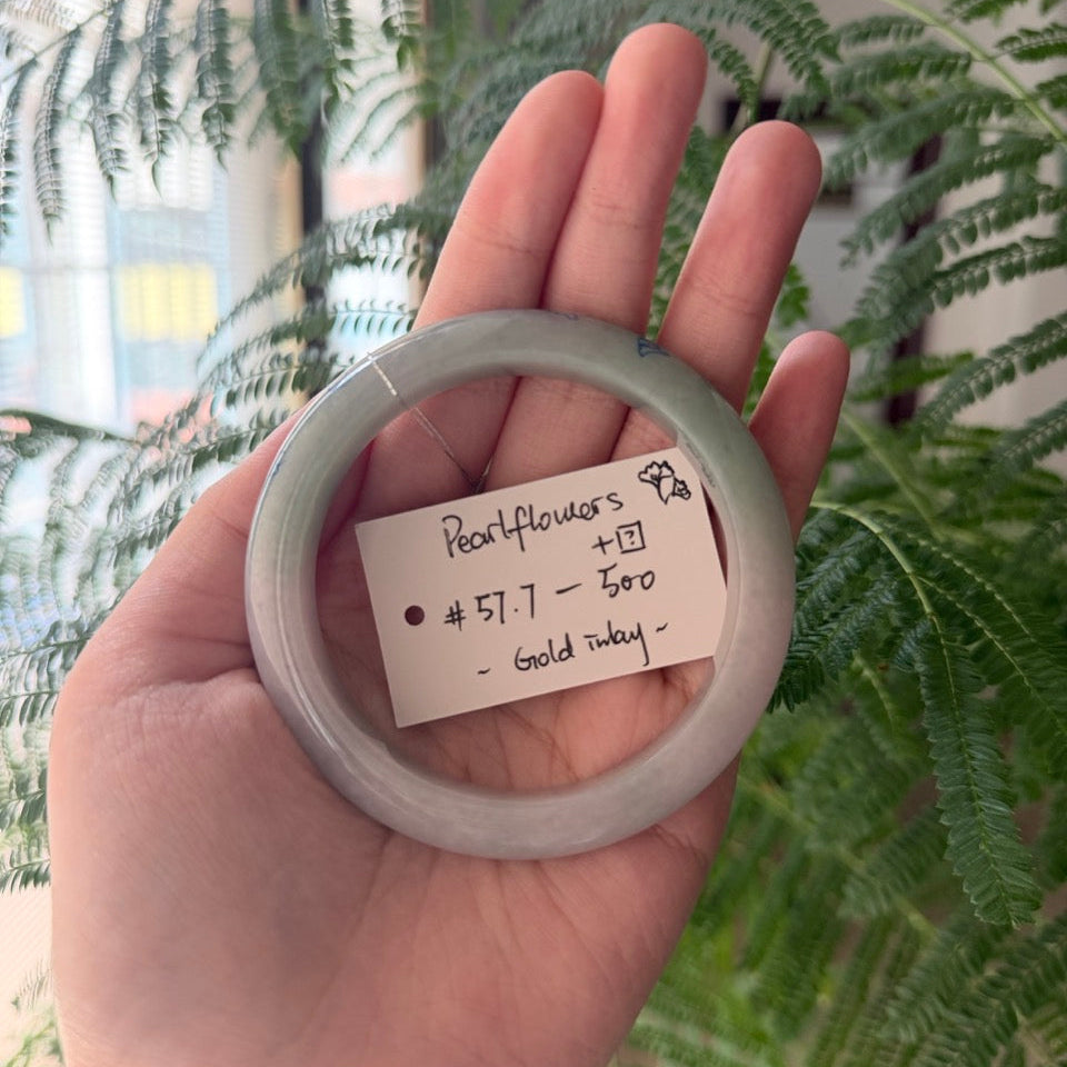 "Live" Natural Lavender Green Jadeite Jade Ginkgo Leaf Bangle(Gold Inlay,Final)(05/22/26)
