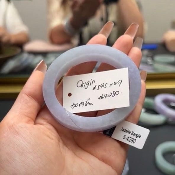 "Live" Natural Lavender Blue Water Jadeite Jade Oval Bangle(06/06/2026)