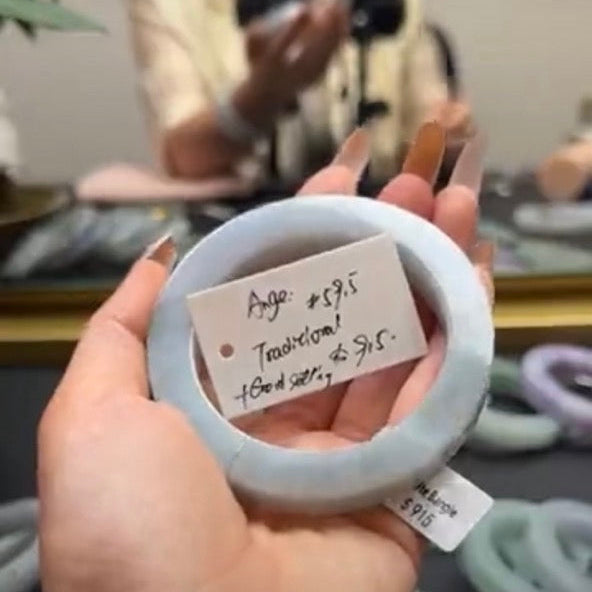 "Live" Natural Light Green Jadeite Jade Traditional Bangle(Final)(06/06/2026)