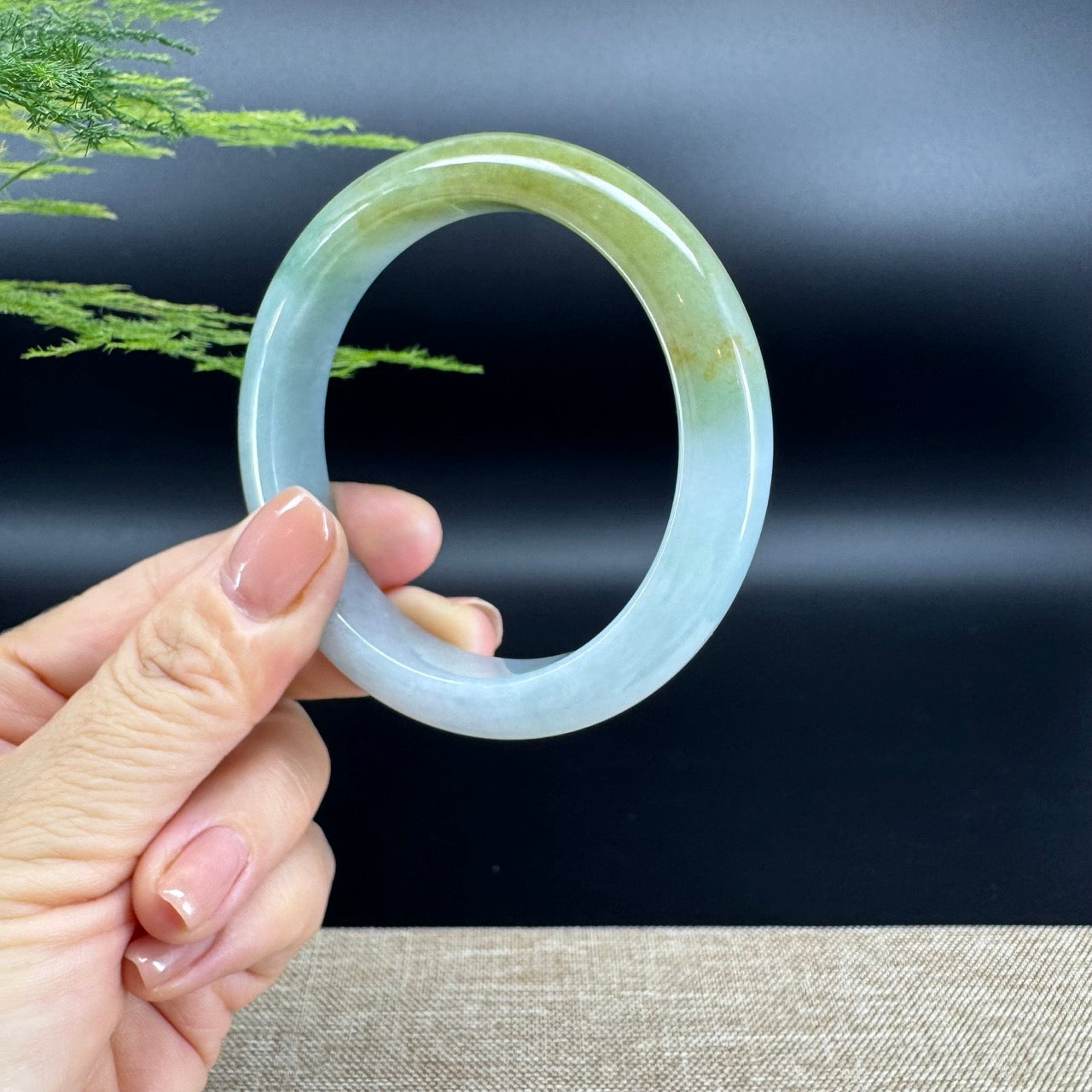 Genuine Burmese Yellow Green Jade Jadeite Bangle Bracelet ( 58.4mm )