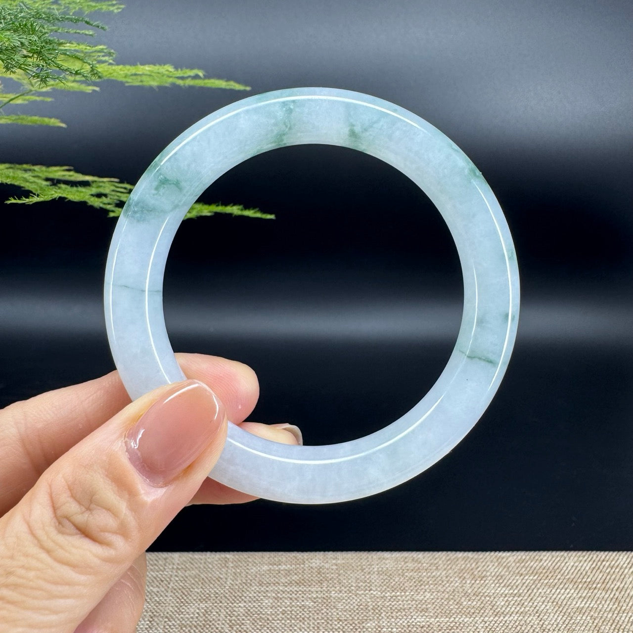Genuine Burmese Icy Green Flower Jade Jadeite Bangle Bracelet ( 56.1mm )