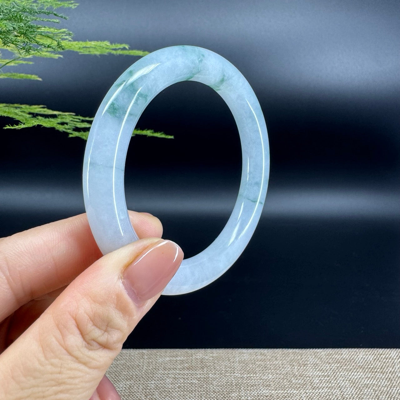 Genuine Burmese Icy Green Flower Jade Jadeite Bangle Bracelet ( 56.1mm )