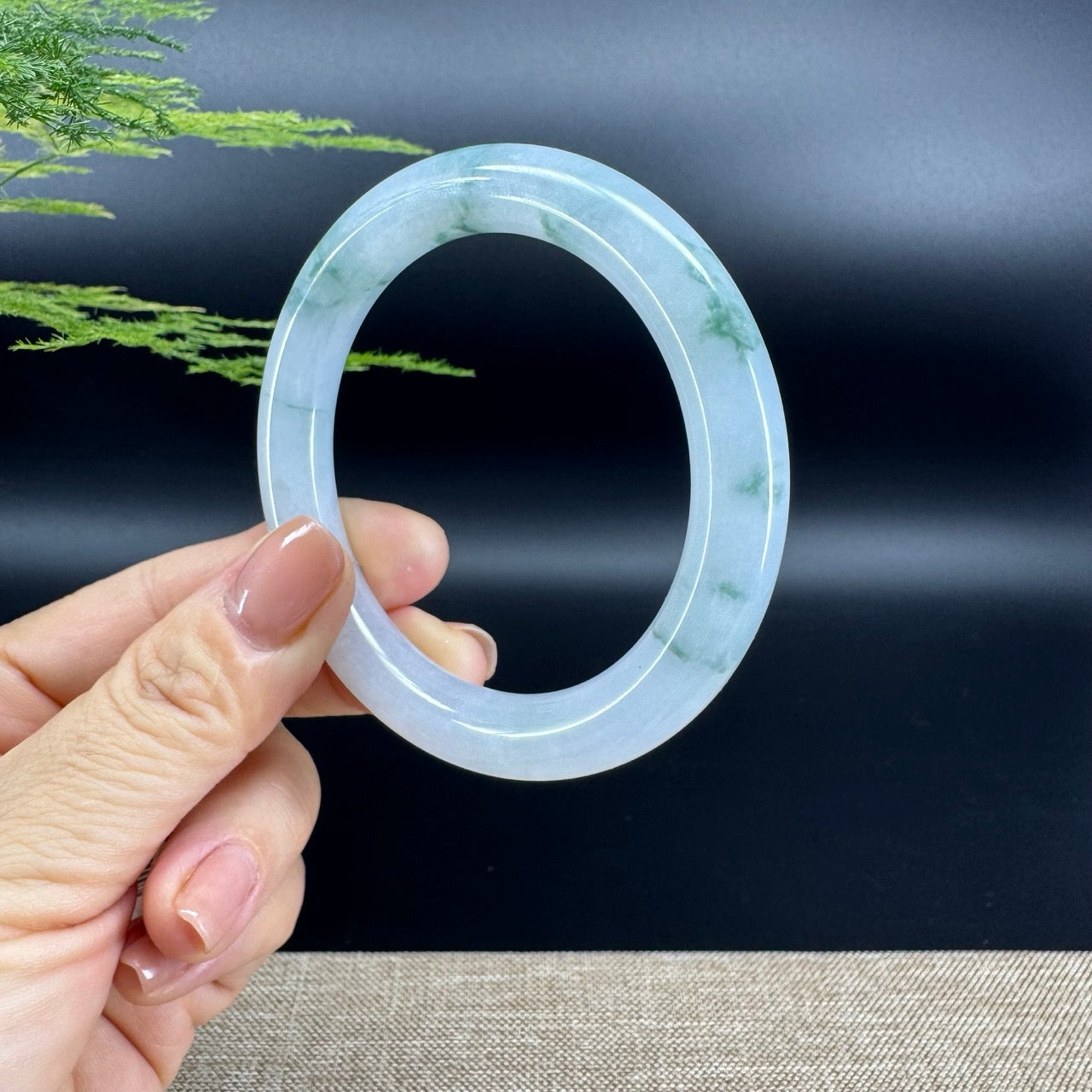 Genuine Burmese Icy Green Flower Jade Jadeite Bangle Bracelet ( 56.1mm )