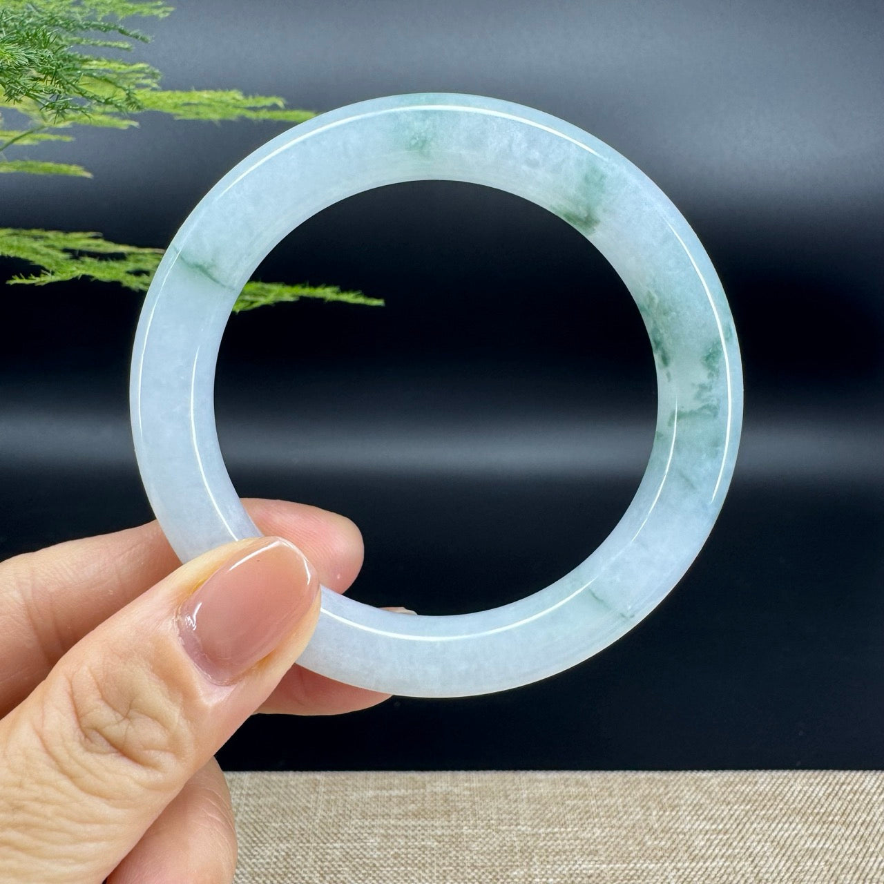 Genuine Burmese Icy Green Flower Jade Jadeite Bangle Bracelet ( 56.1mm )