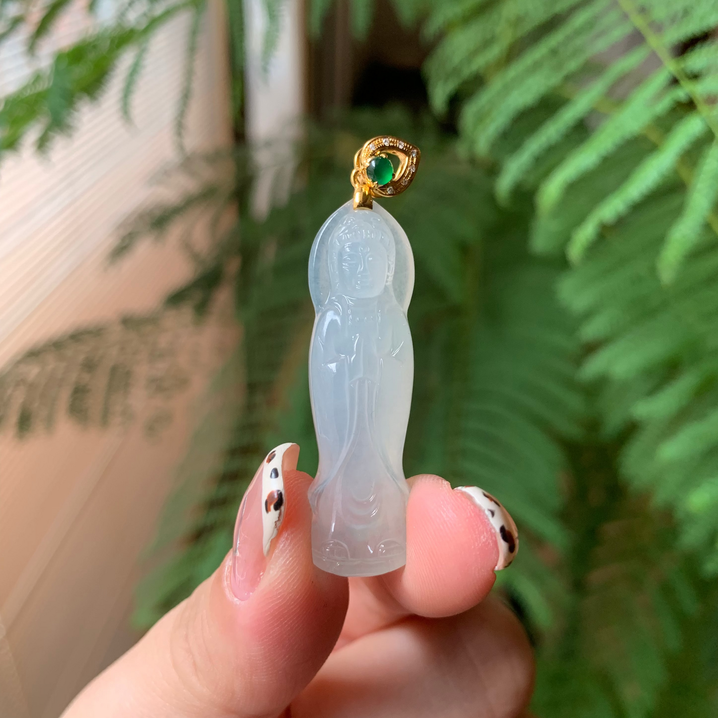 "Live" 18K Yellow Gold Custom Icy Guanyin Gold Bail