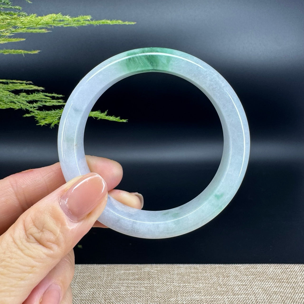 Genuine Burmese White Green Jade Jadeite Bangle Bracelet ( 56.7mm )