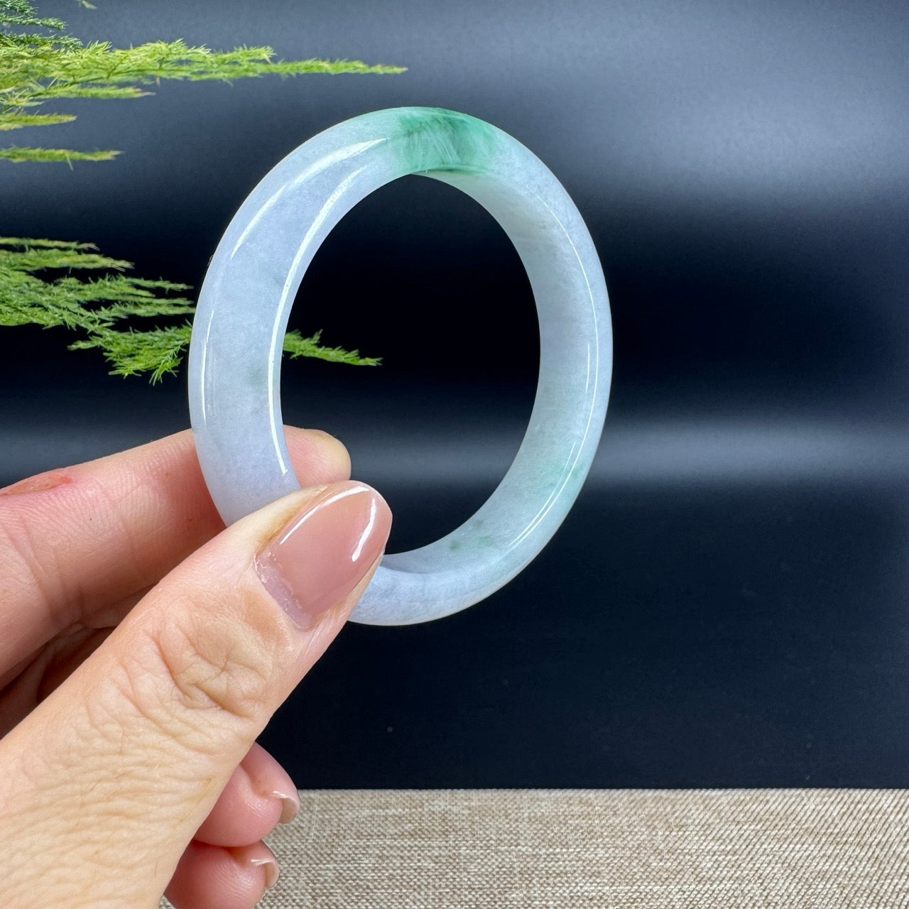 Genuine Burmese White Green Jade Jadeite Bangle Bracelet ( 56.7mm )