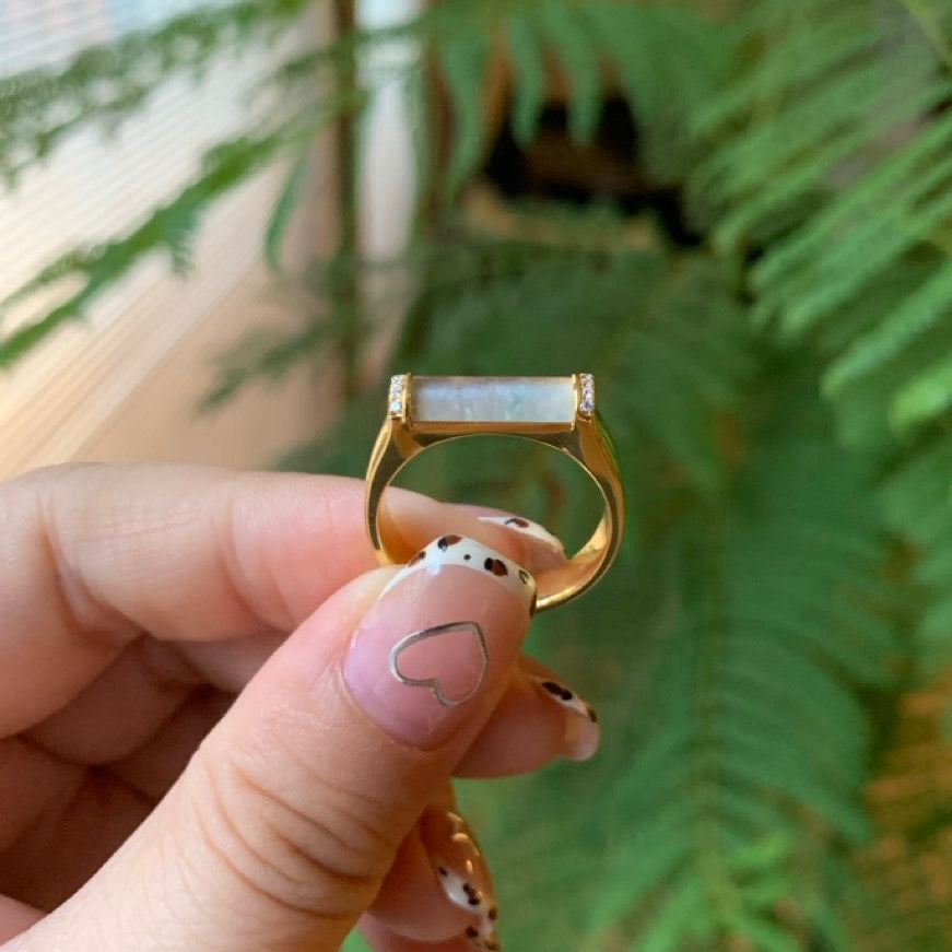 "Live" 18K Yellow Gold With Diamonds Custom Icy Bar Ring