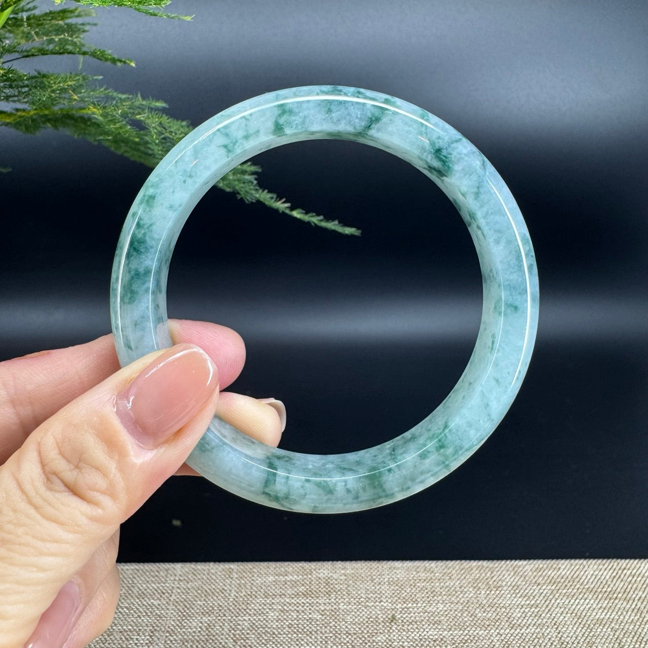 Genuine Burmese Green Flower Jade Jadeite Bangle Bracelet (61mm)