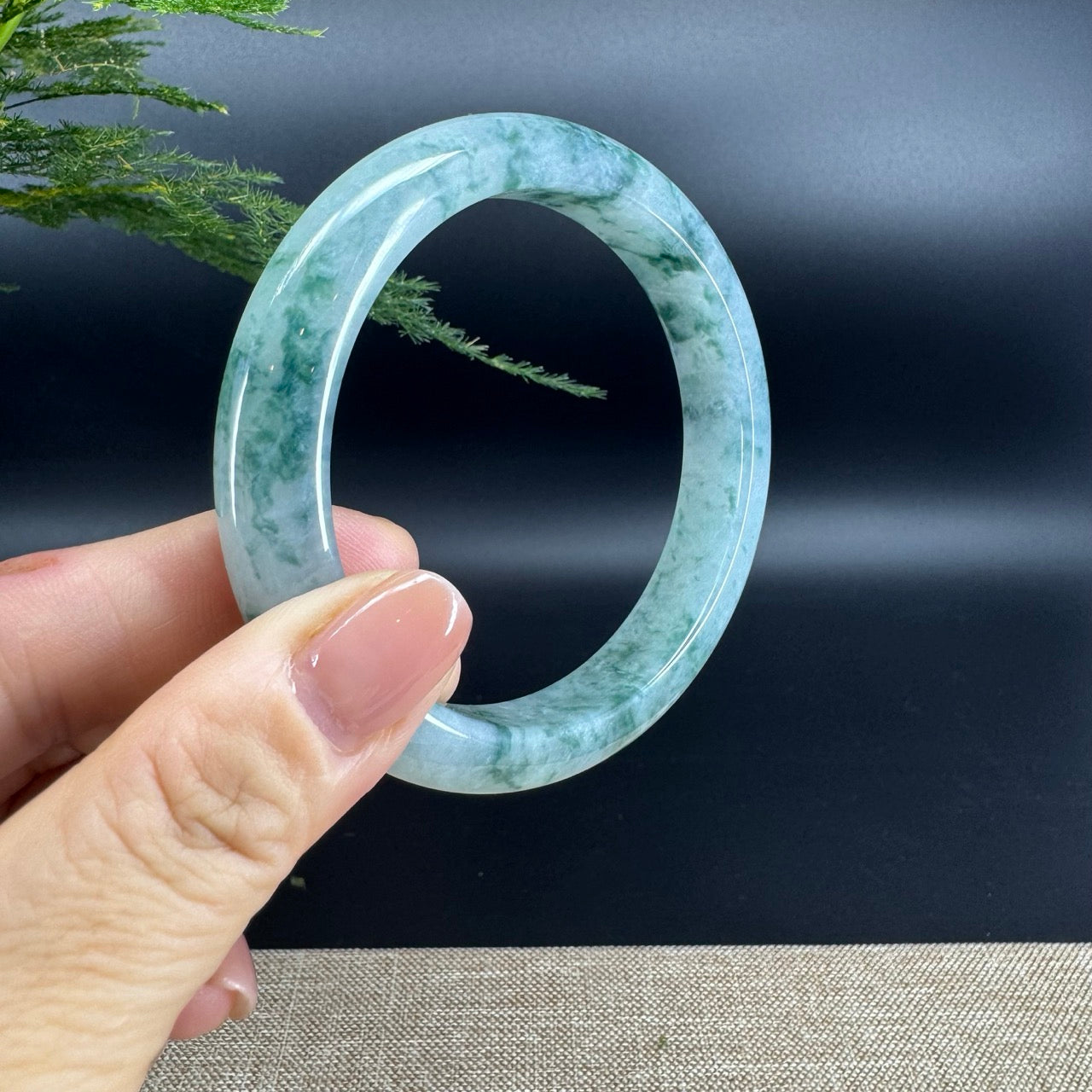 Genuine Burmese Green Flower Jade Jadeite Bangle Bracelet (61mm)