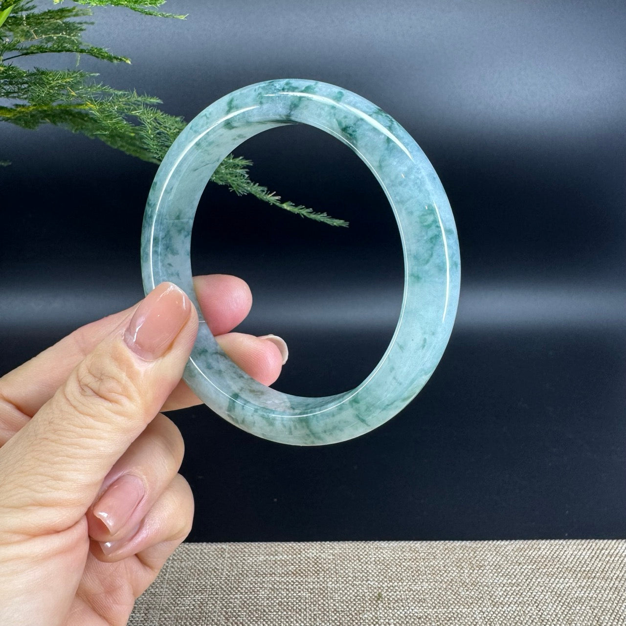 Genuine Burmese Green Flower Jade Jadeite Bangle Bracelet (61mm)