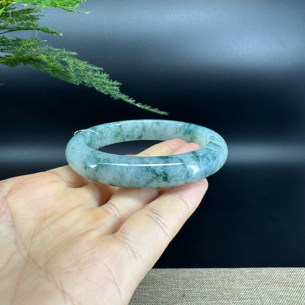Genuine Burmese Green Flower Jade Jadeite Bangle Bracelet (61mm)
