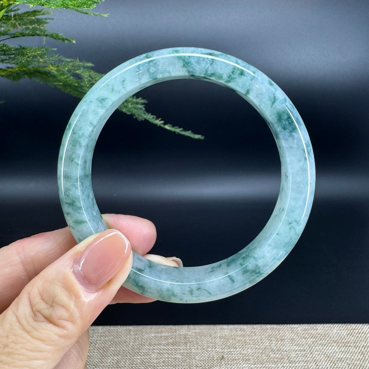 Genuine Burmese Green Flower Jade Jadeite Bangle Bracelet (61mm)
