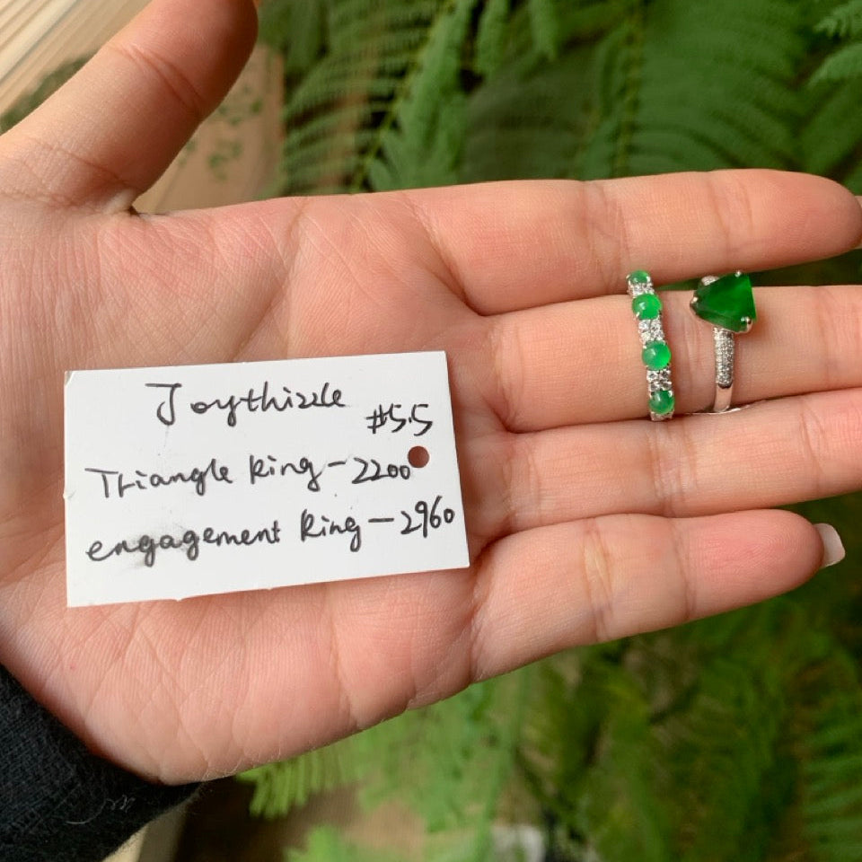 "Live" 18K White Gold Natural Engagement Imperial Green Jadeite Jade Ring