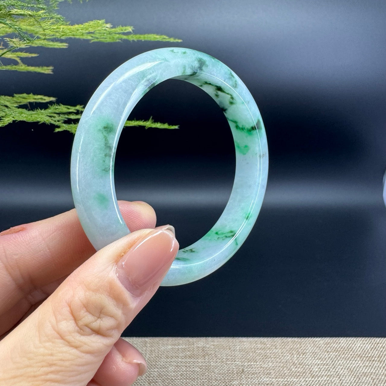 Genuine Burmese White Green Jade Jadeite Bangle Bracelet ( 57mm )
