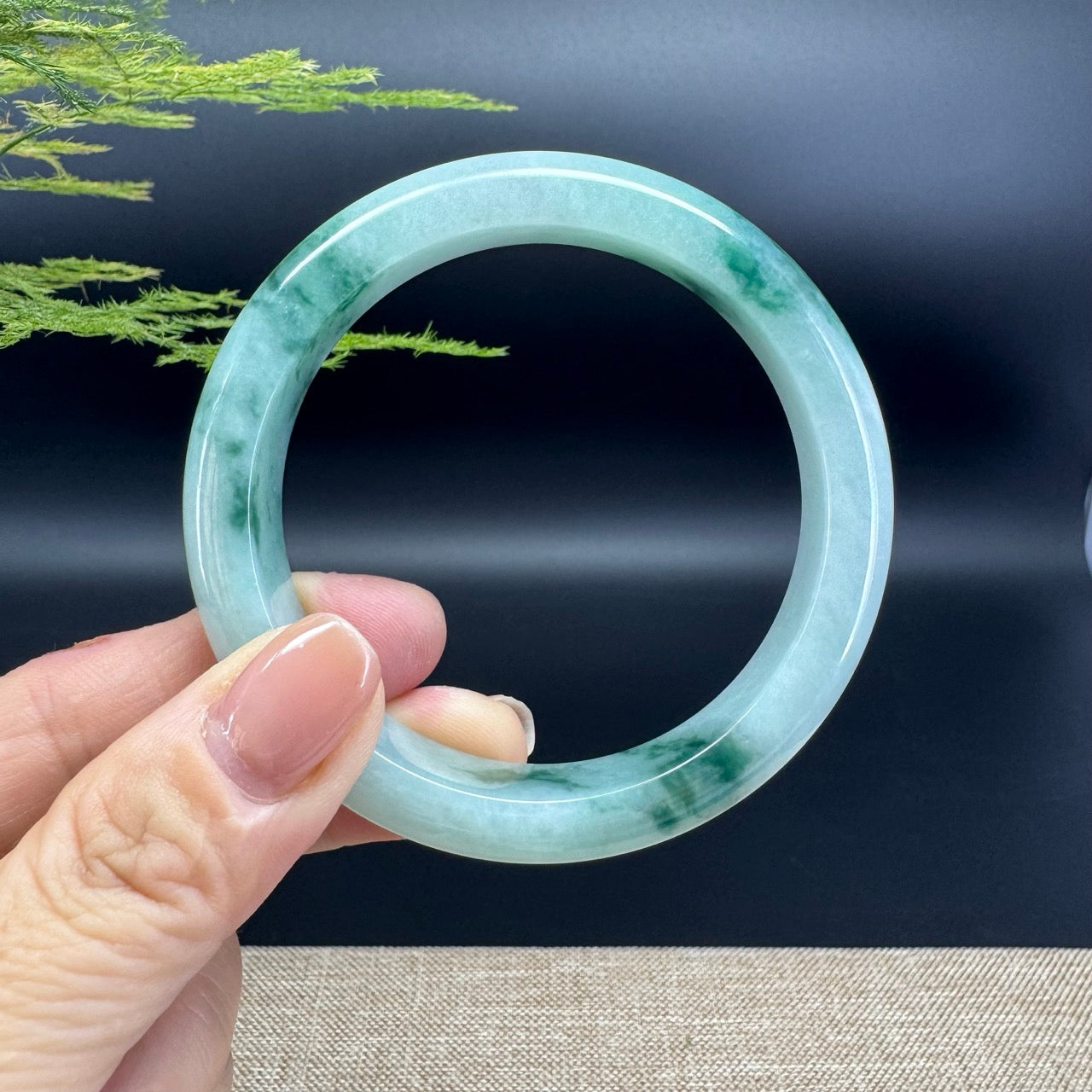 Genuine Burmese Green Flower Jade Jadeite Bangle Bracelet ( 57.1mm )