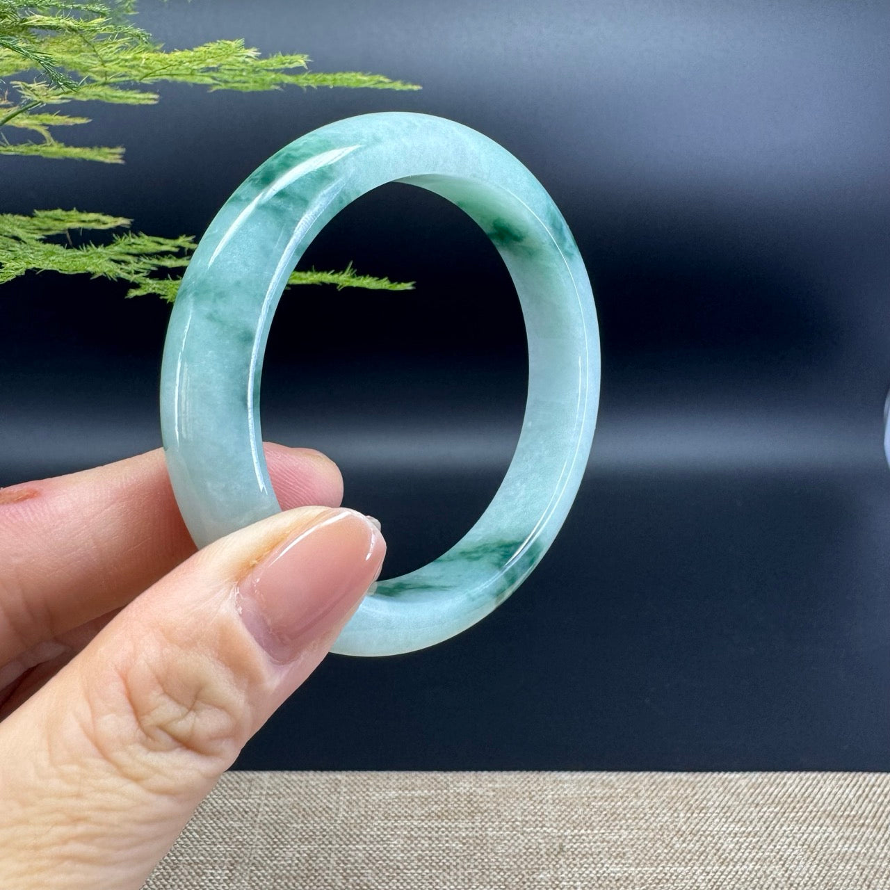 Genuine Burmese Green Flower Jade Jadeite Bangle Bracelet ( 57.1mm )