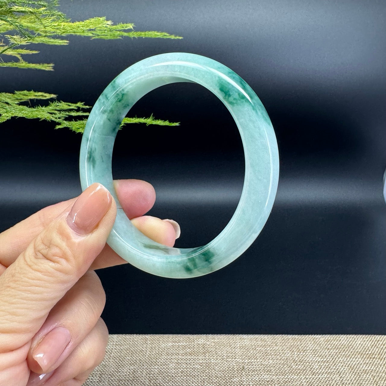 Genuine Burmese Green Flower Jade Jadeite Bangle Bracelet ( 57.1mm )