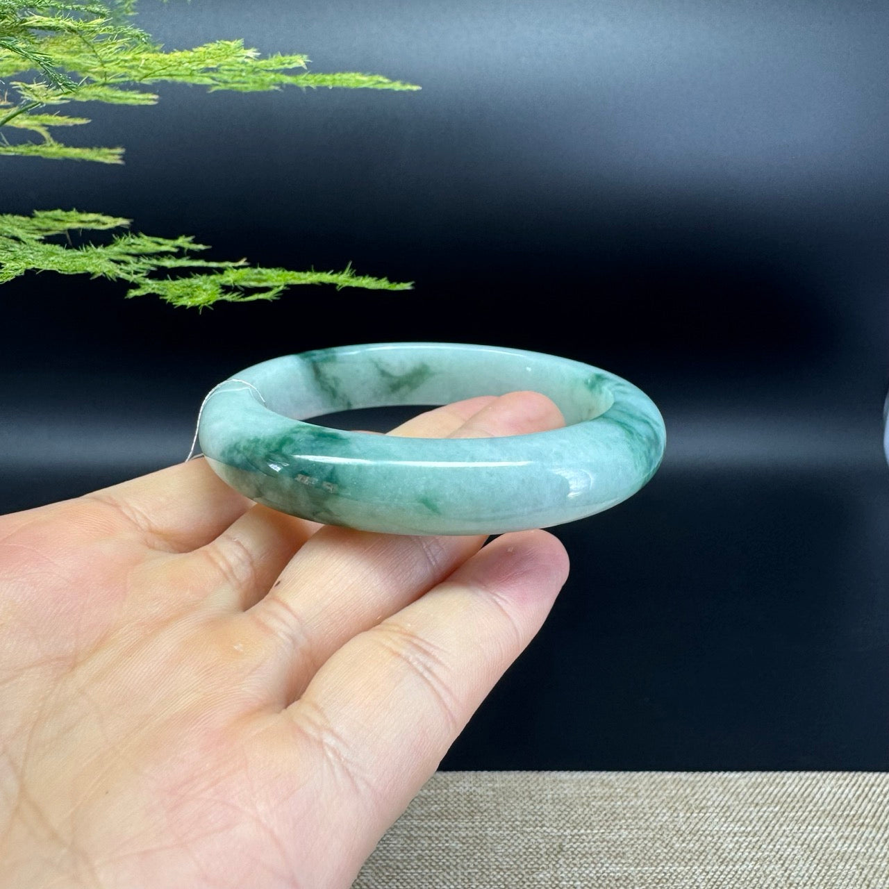 Genuine Burmese Green Flower Jade Jadeite Bangle Bracelet ( 57.1mm )