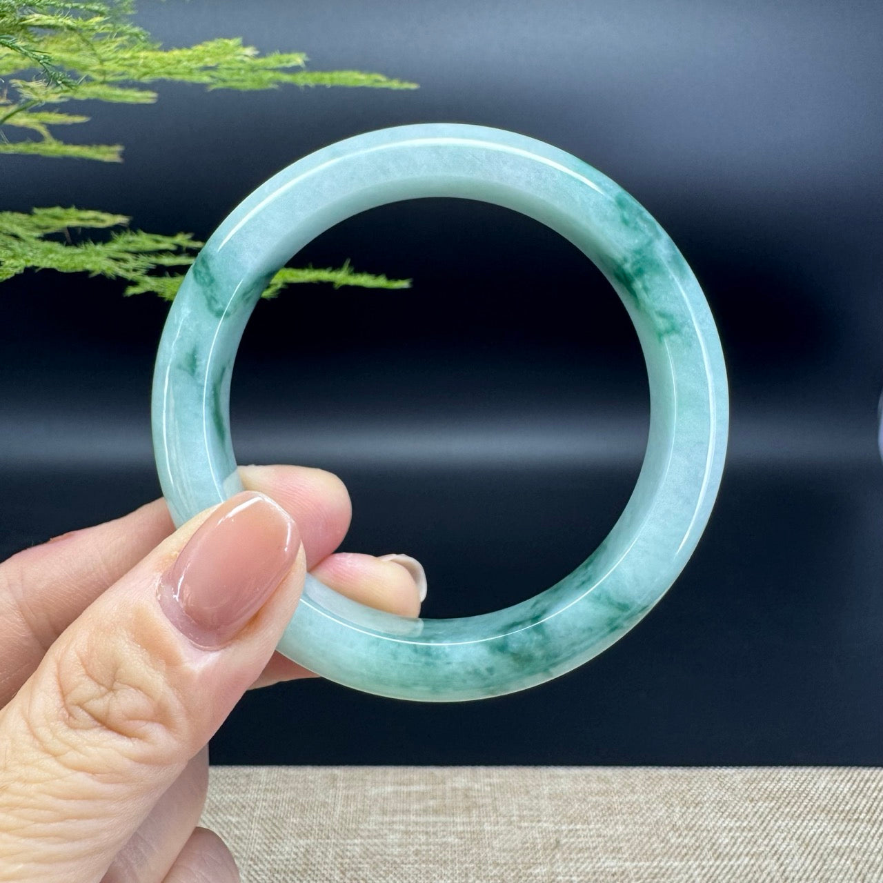 Genuine Burmese Green Flower Jade Jadeite Bangle Bracelet ( 57.1mm )