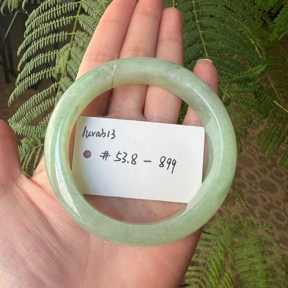 "Live" Natural Wuji Apple Green Jadeite Jade Comfort Fit Bangle (01/06/2025)