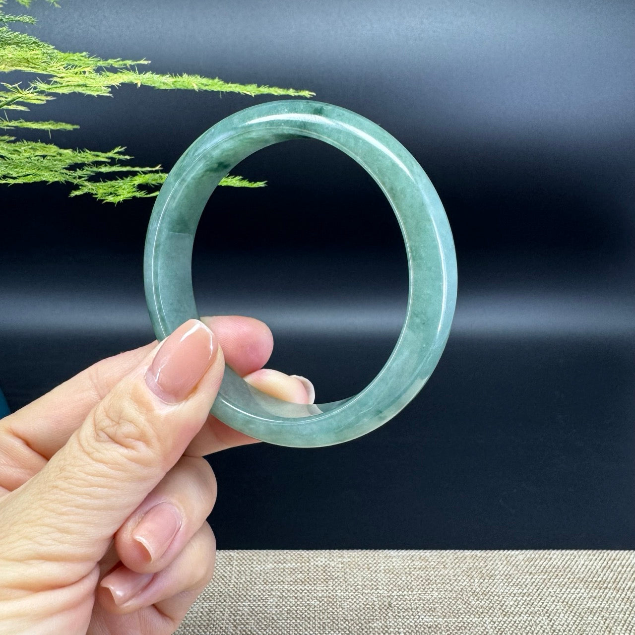 Genuine Burmese Oil Green Jade Jadeite Bangle Bracelet ( 57.6mm )