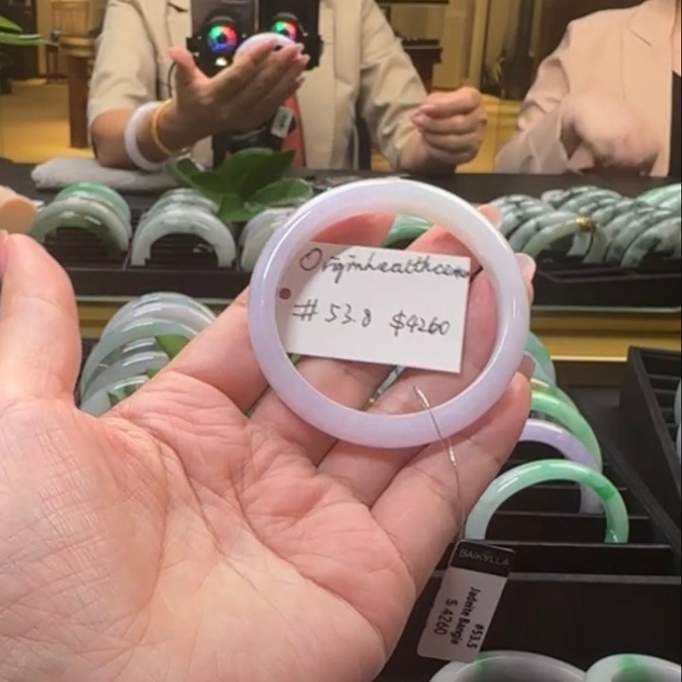 "Live" Natural Light Lavender Green Jadeite Jade Bangle" (09/06/25)