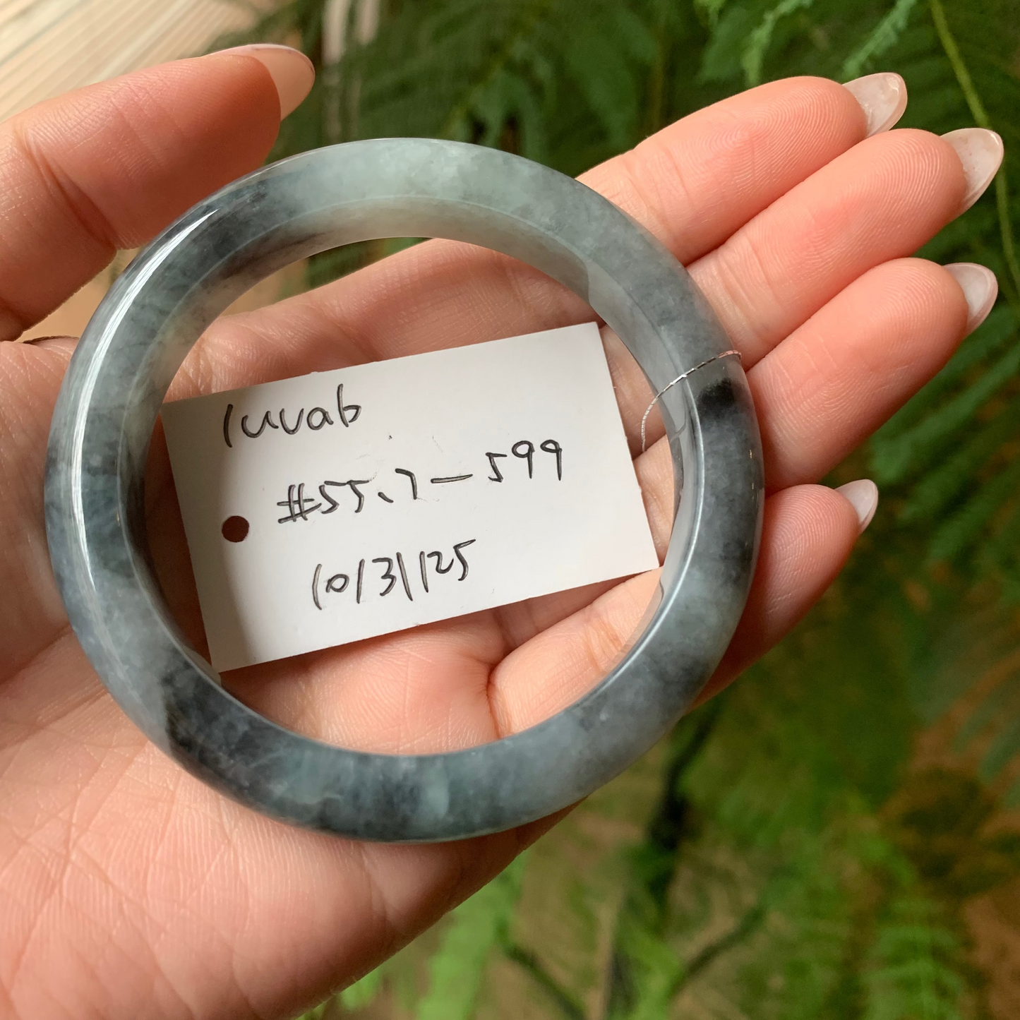 "Live" Natural Wuji Flower Jadeite Jade Comfort Fit Bangle