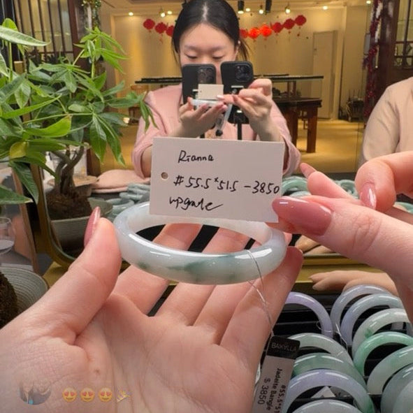 Live Natural Blue Flower Jadeite Jade Oval Bangle(02/07/26)