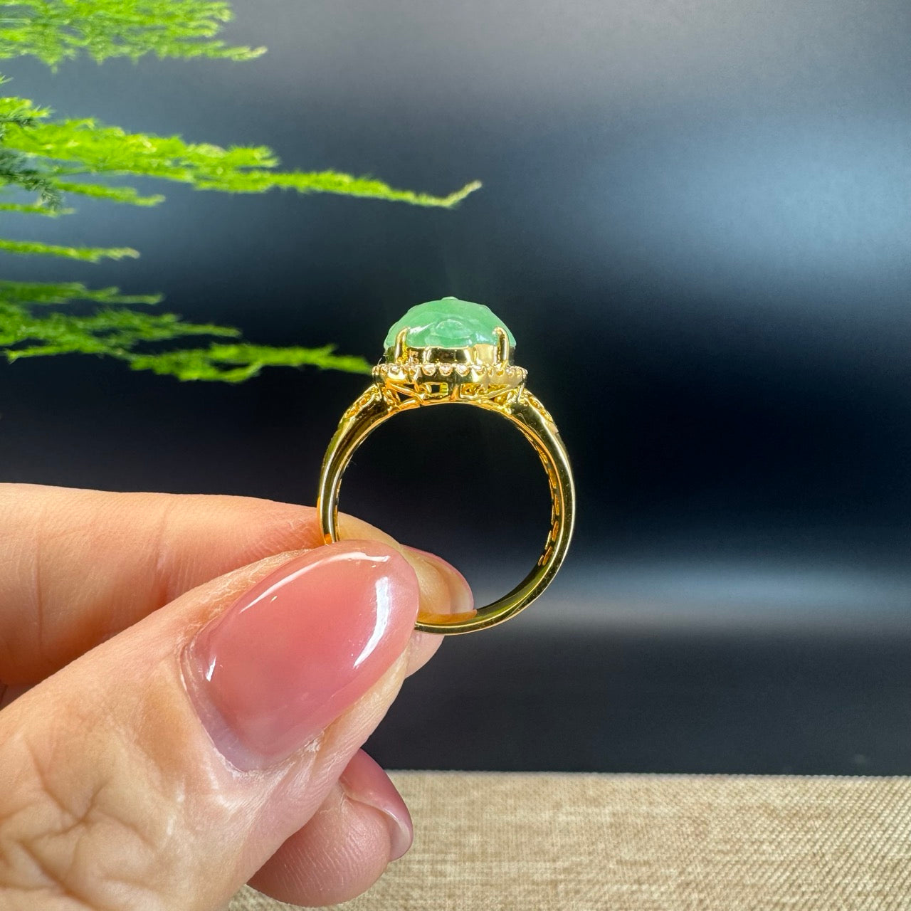 RealJade® "Signature Signet" 18K Yellow Gold Icy Green Jadeite Jade Diamonds  PiXiu Ring