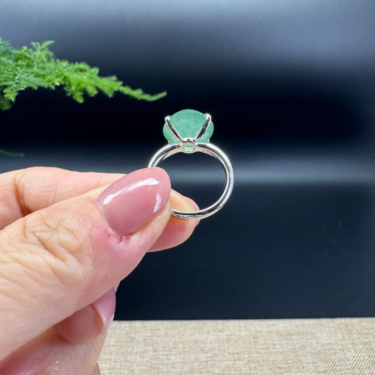 RealJade® Co. 18k White Gold Natural Icy Green Oval Jadeite Jade Engagement Ring With Diamonds