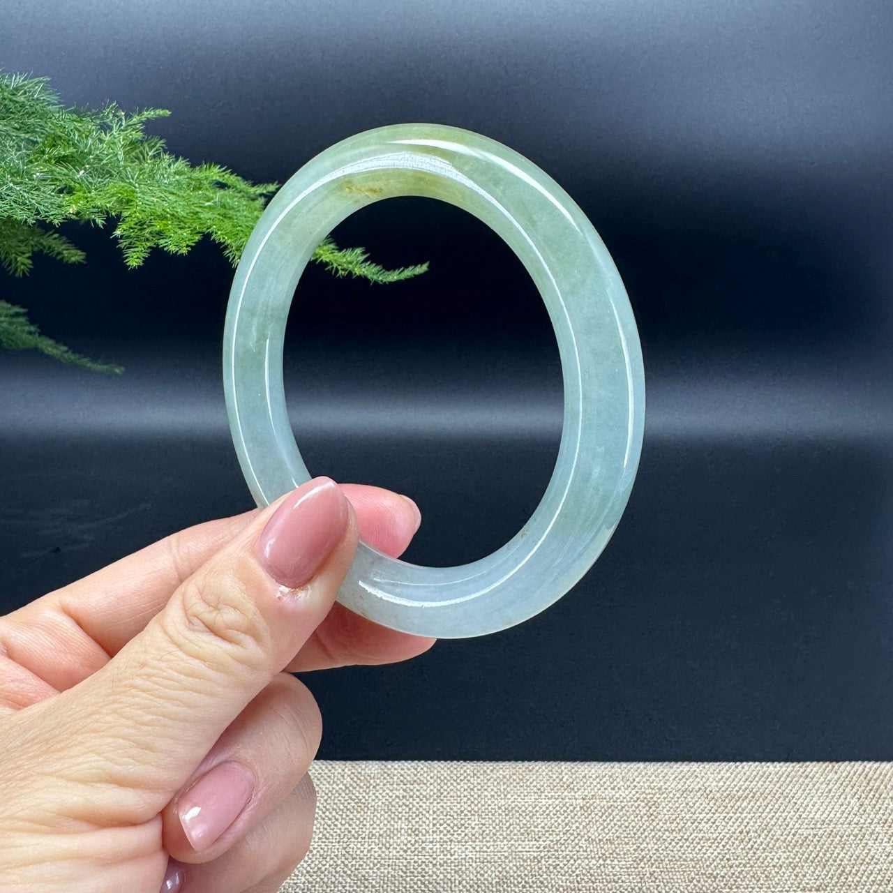 High end Genuine Burmese Icy Yellow Green Jade Jadeite Bangle Bracelet ( 57.4mm )