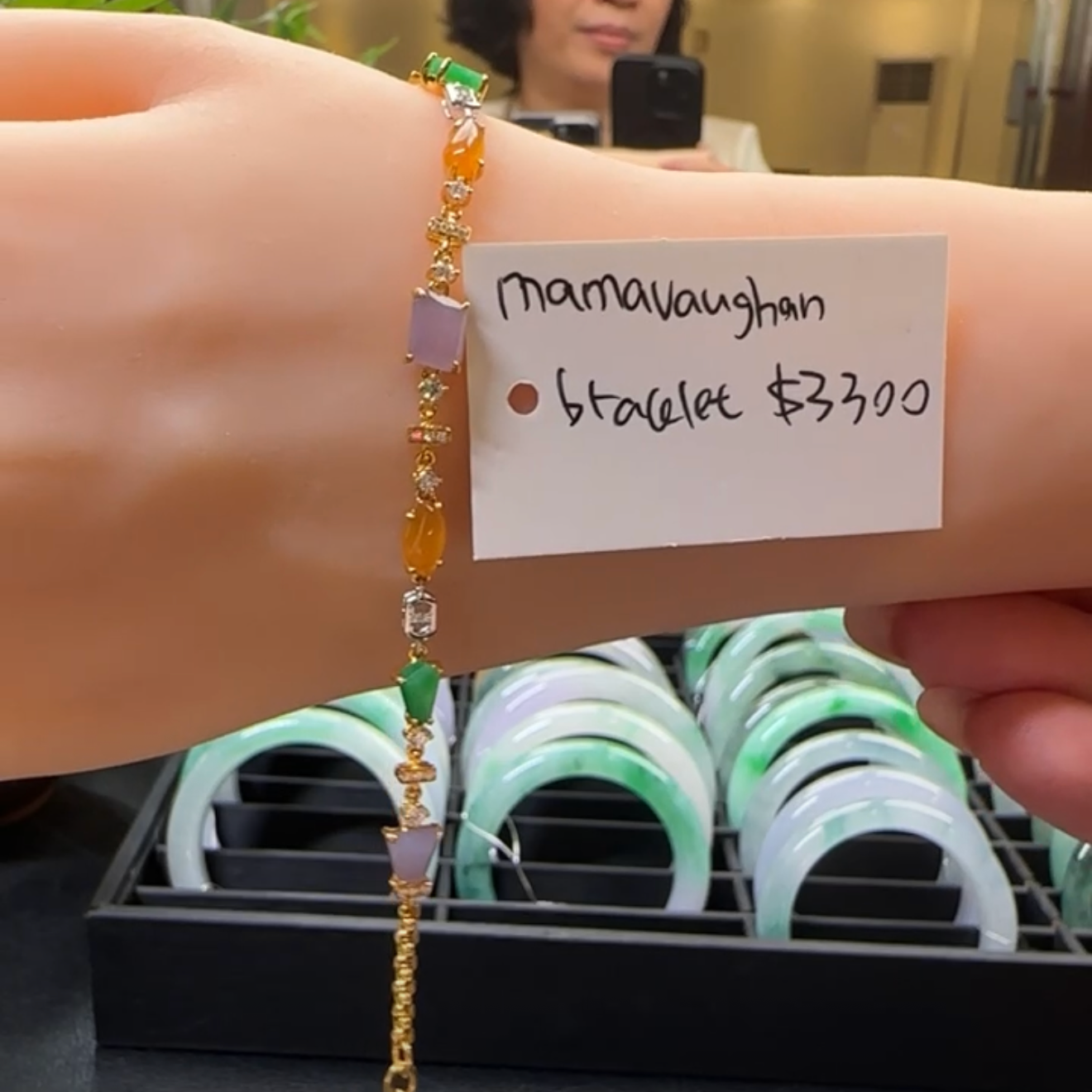 "Live" Natural 18K Yellow Gold Colorful Free From Jadeite Jade Bracelet (09/13/25)