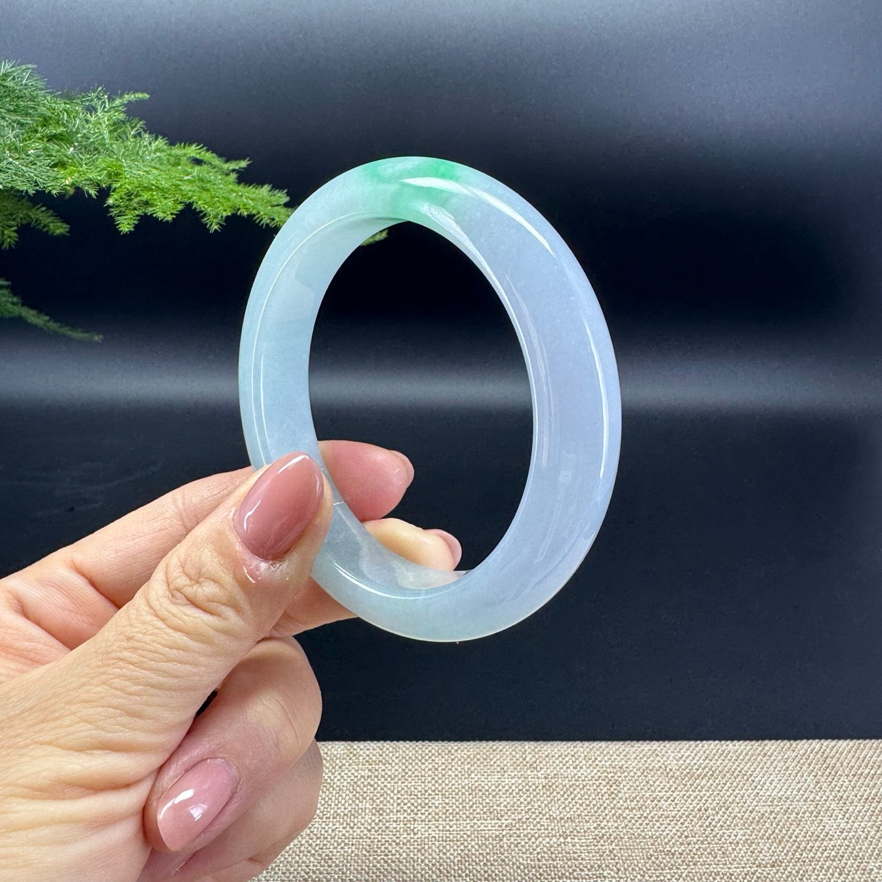 Genuine Burmese Lavender Green Jade Jadeite Bangle Bracelet ( 56.2mm )