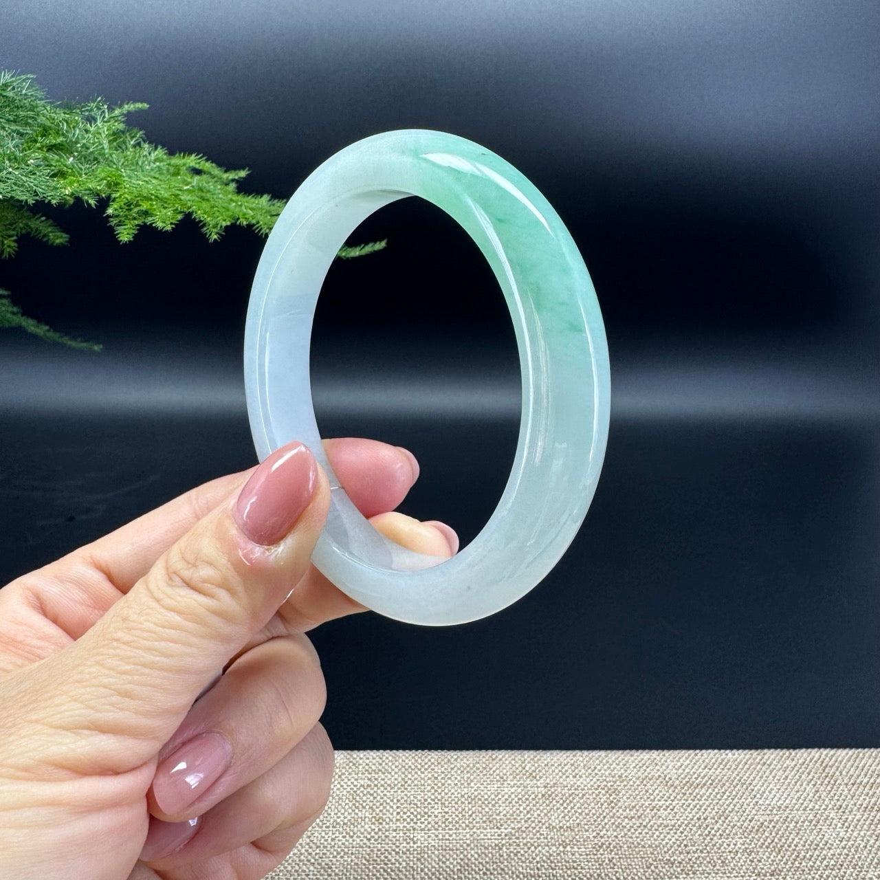 Genuine Burmese Icy Green Jade Jadeite Bangle Bracelet ( 58.4mm )