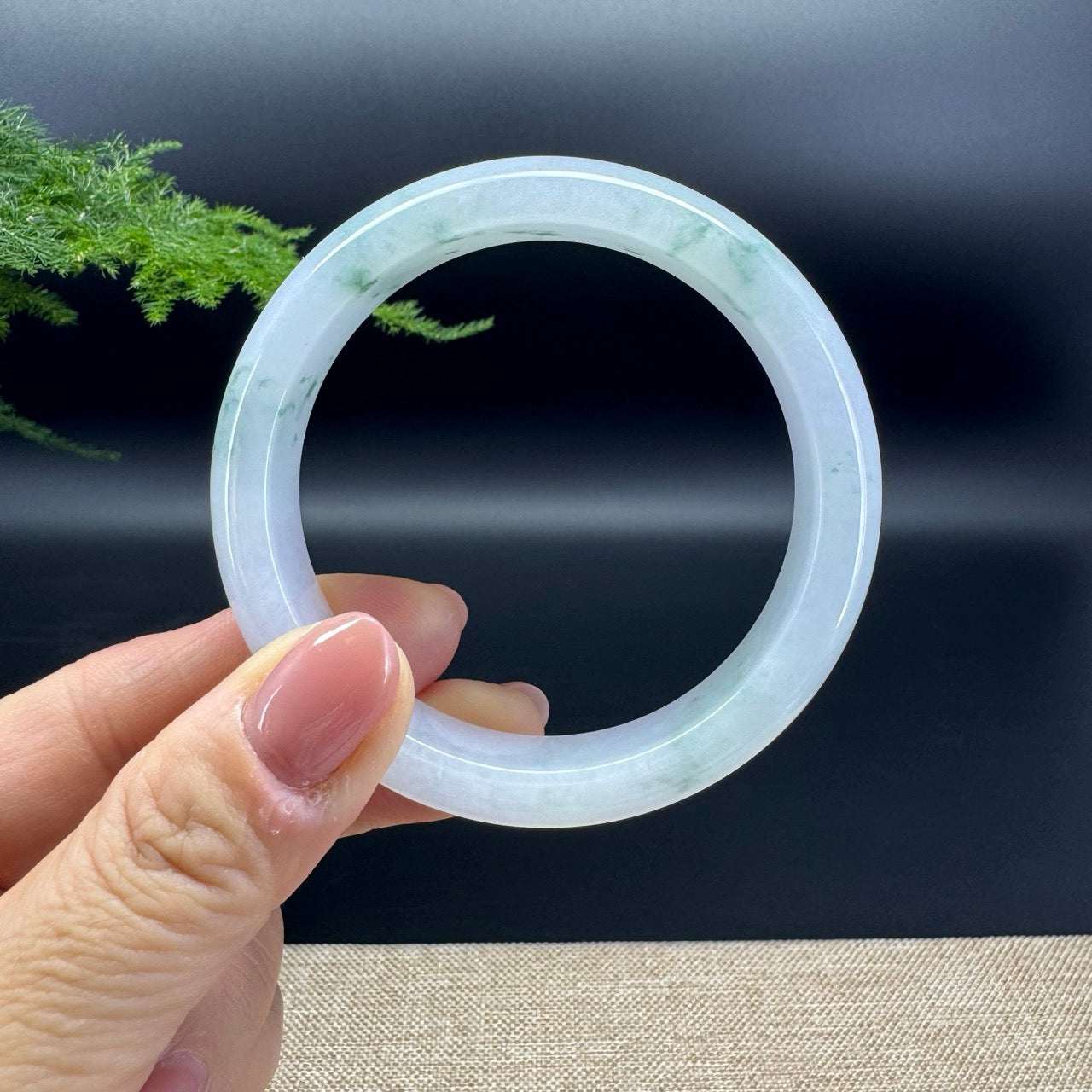 Genuine Burmese Icy Lavender Green Jade Jadeite Bangle Bracelet ( 56.7mm )
