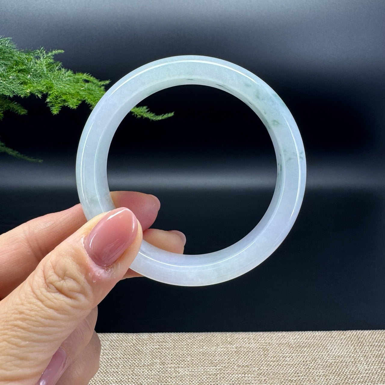 Genuine Burmese Icy Lavender Green Jade Jadeite Bangle Bracelet ( 56.7mm )