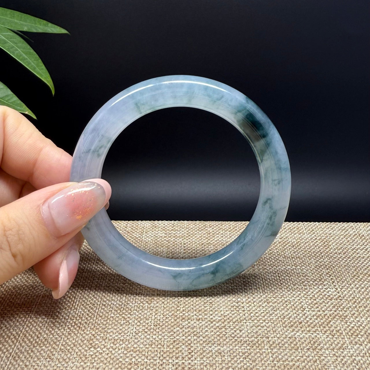 High end Genuine Burmese Icy Blue Green Jade Jadeite Bangle Bracelet ( 52.5mm )