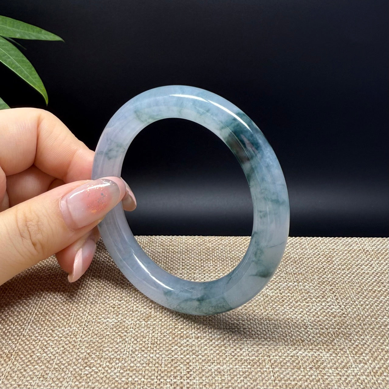 High end Genuine Burmese Icy Blue Green Jade Jadeite Bangle Bracelet ( 52.5mm )