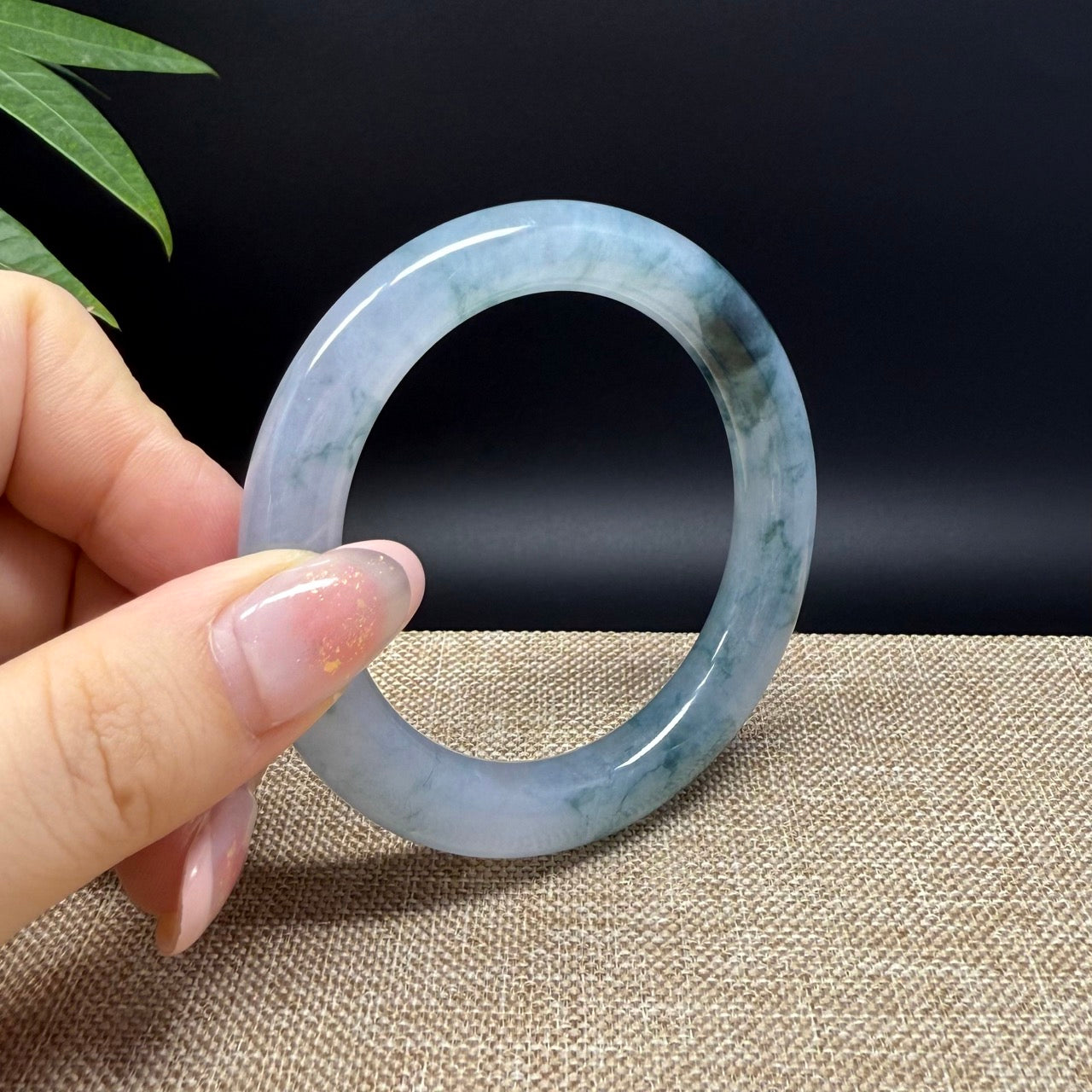 High end Genuine Burmese Icy Blue Green Jade Jadeite Bangle Bracelet ( 52.5mm )