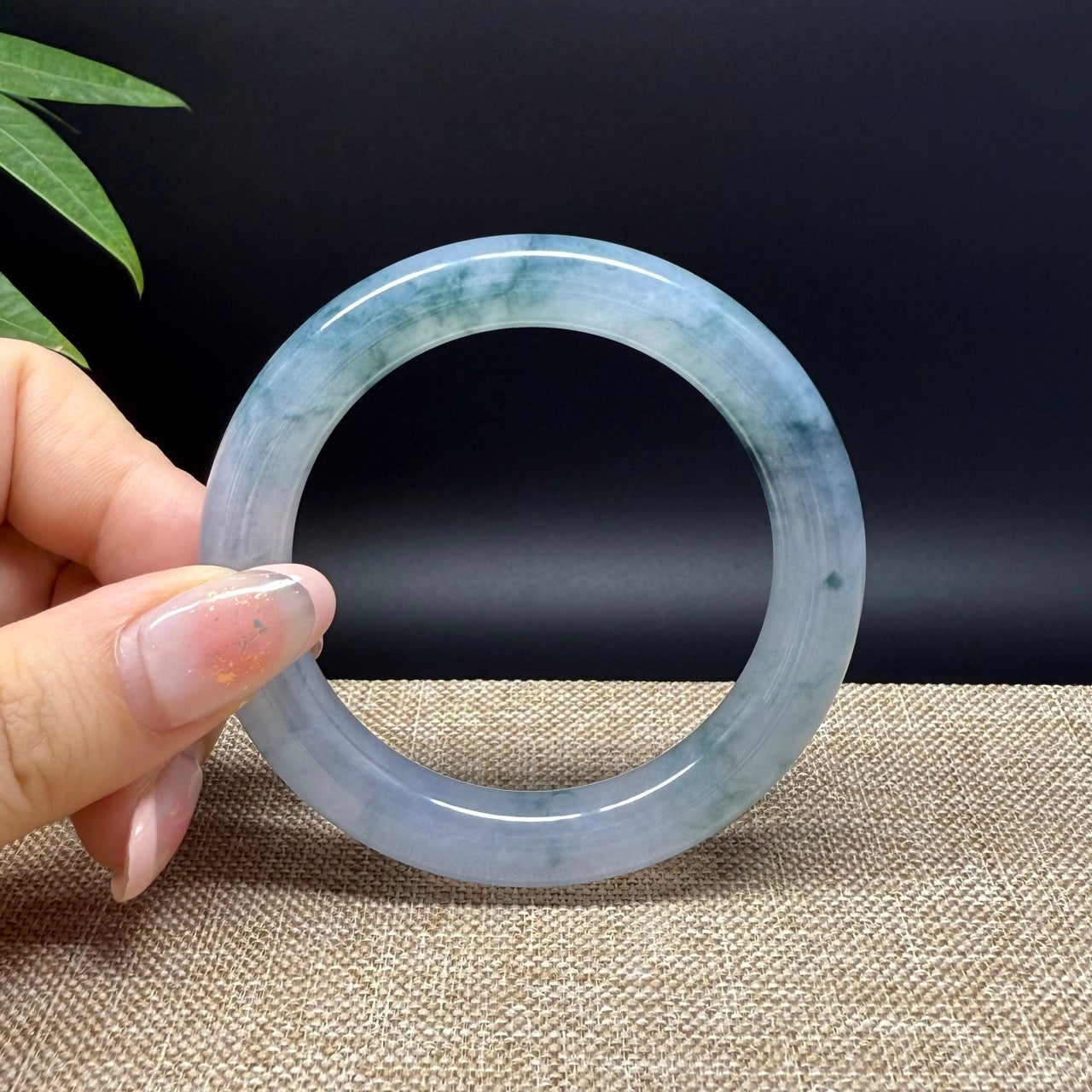 High end Genuine Burmese Icy Blue Green Jade Jadeite Bangle Bracelet ( 52.5mm )