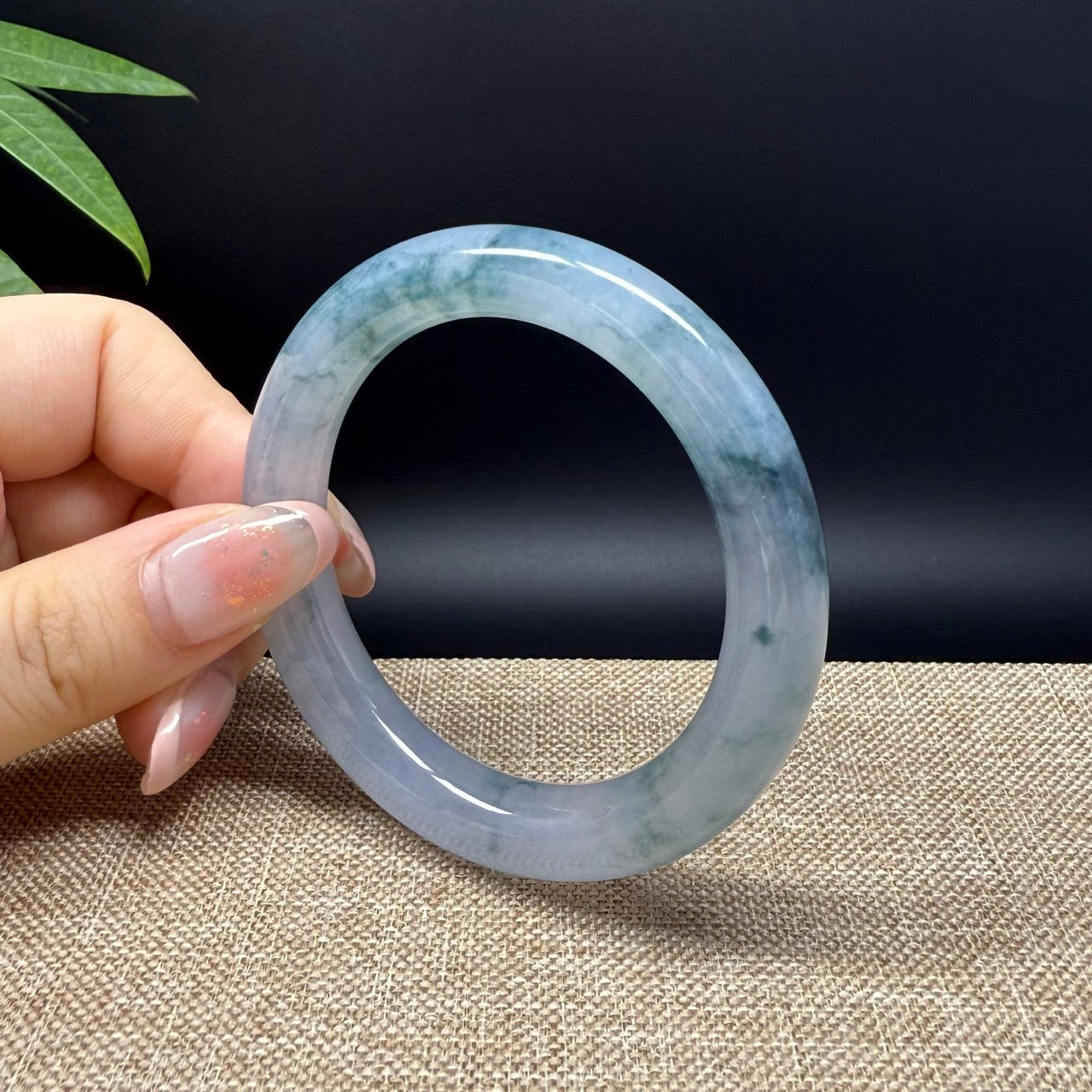 High end Genuine Burmese Icy Blue Green Jade Jadeite Bangle Bracelet ( 52.5mm )